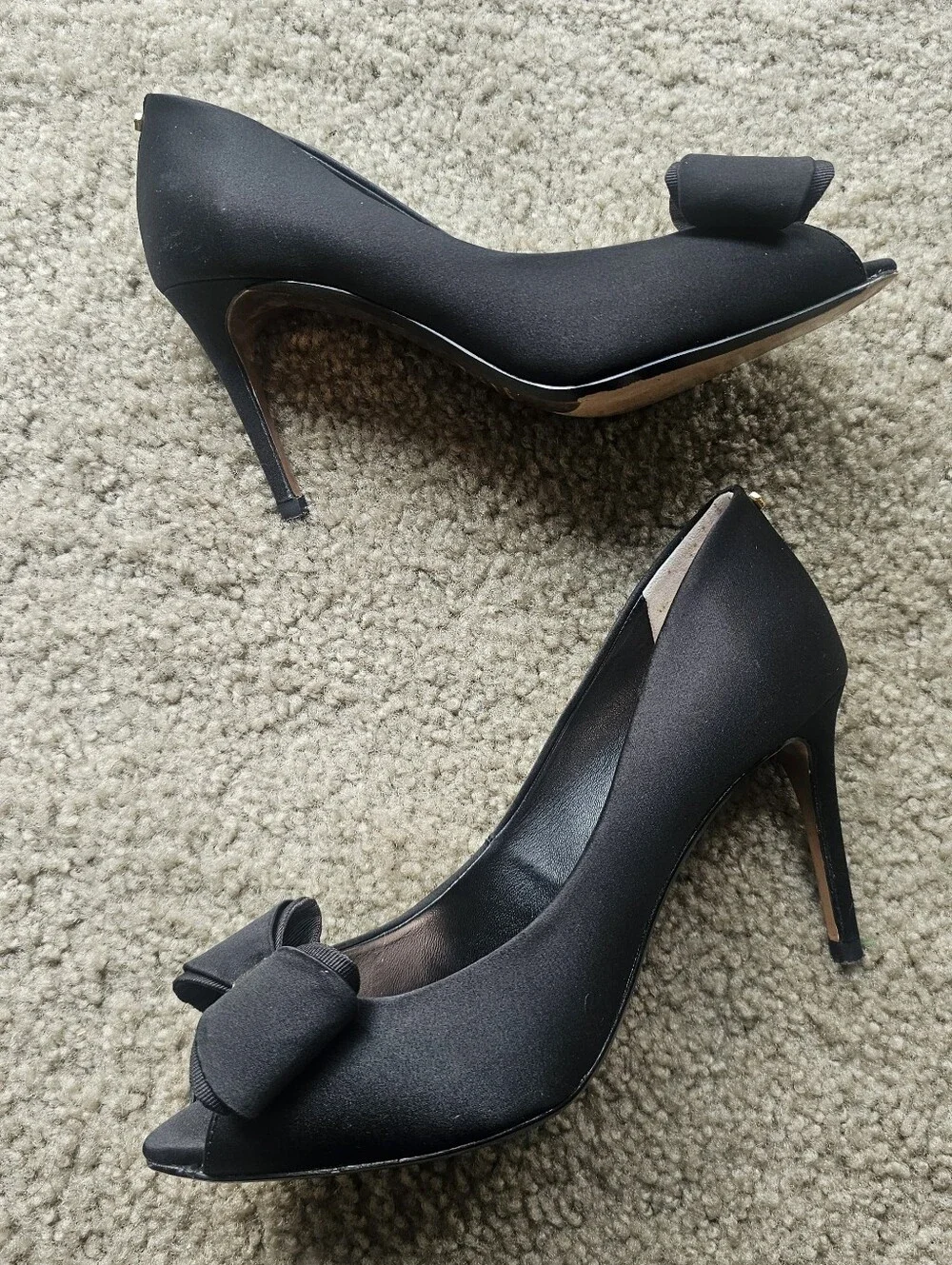 Ted Baker Black Satin Pointed Toe Bow High Heels